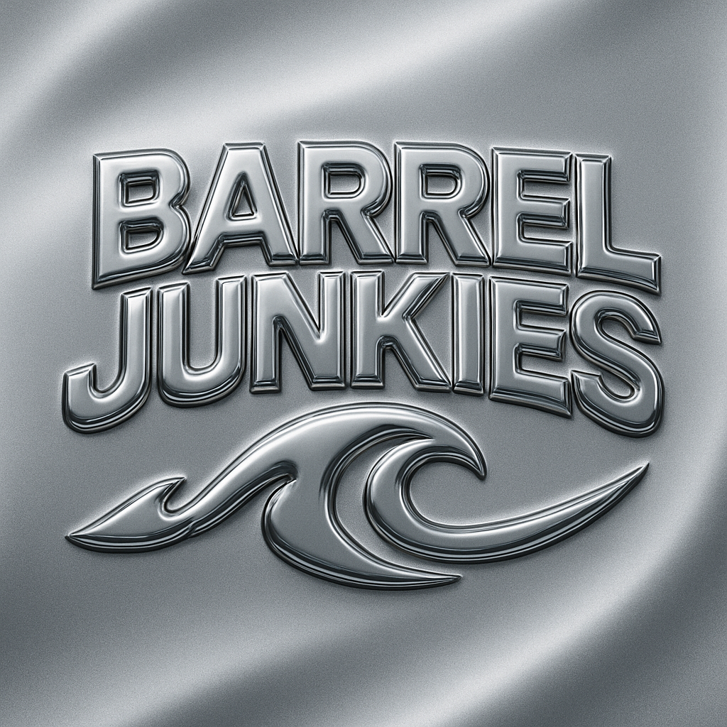 Metallic logo with 'Barrel Junkies' text on a silver background